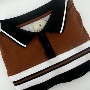 Scott James England Polo Shirt Men XL Brown Black‎ White Colorblock Short Sleeve